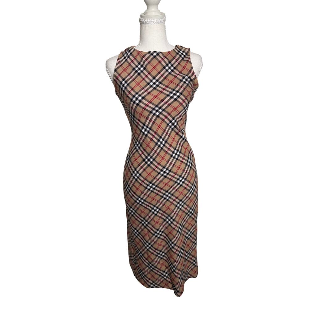 Monteau Plaid Sleeveless Sheath Midi Dress Tan Black Red Juniors Small